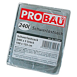 Probau Schwerlastsack für Schwerlasten (240 l, Grau, 3 Stk.)