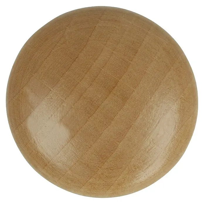 Häfele Pomo para muebles - Ø x Al: 40 x 25 mm, Madera, Lacado - Primer plano de un tirador de madera redondo y liso que muestra una veta fina y un acabado brillante.