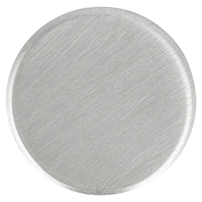 Häfele Möbelknopf - Typ Möbelgriff: Knopf, Ausführungseigenschaft: Edelstahl, Ø x L: 15 x 15 mm, Matt - Silbernes rundes Objekt mit gebürsteter Textur, das einen modernen und eleganten Eindruck vermittelt. Es reflektiert subtil Licht und wirkt hochwertig.