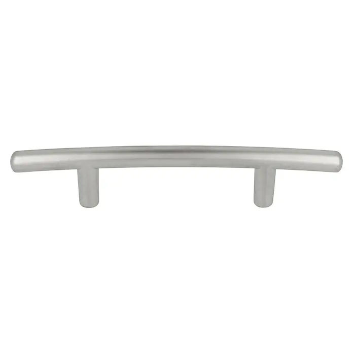 Häfele Tirador para muebles - Niquelado, Distancia entre orificios: 64 mm, An x L: 30 x 70 mm - Primer plano de un tirador de gabinete plateado con dos postes de montaje, que presenta un toque elegante y moderno para la estética del mueble.