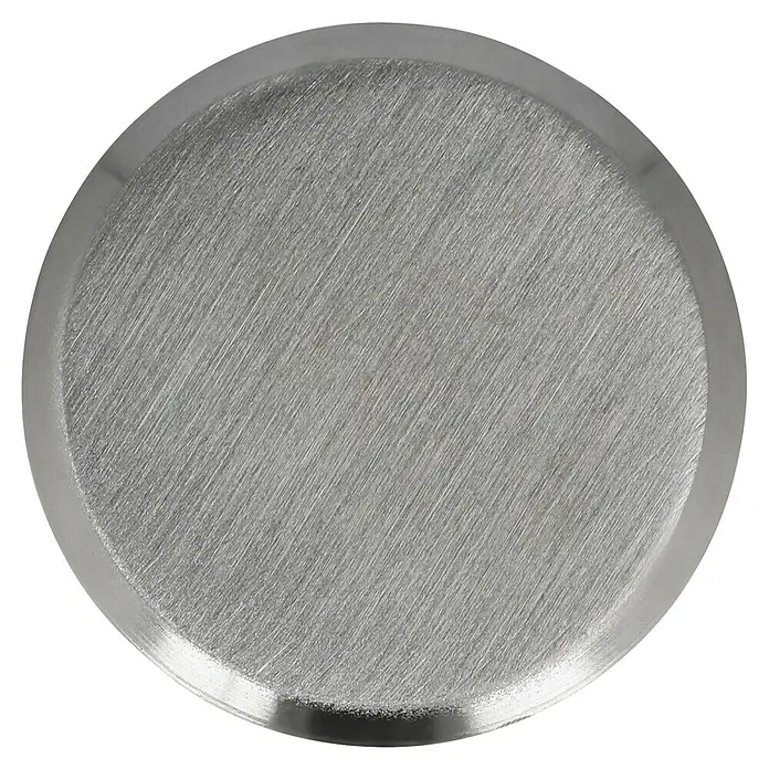 Häfele Pomo para muebles - Tipo de tirador del mueble: Botón, Ø x Al: 20 x 24 mm - Primer plano de una placa metálica redonda cepillada.