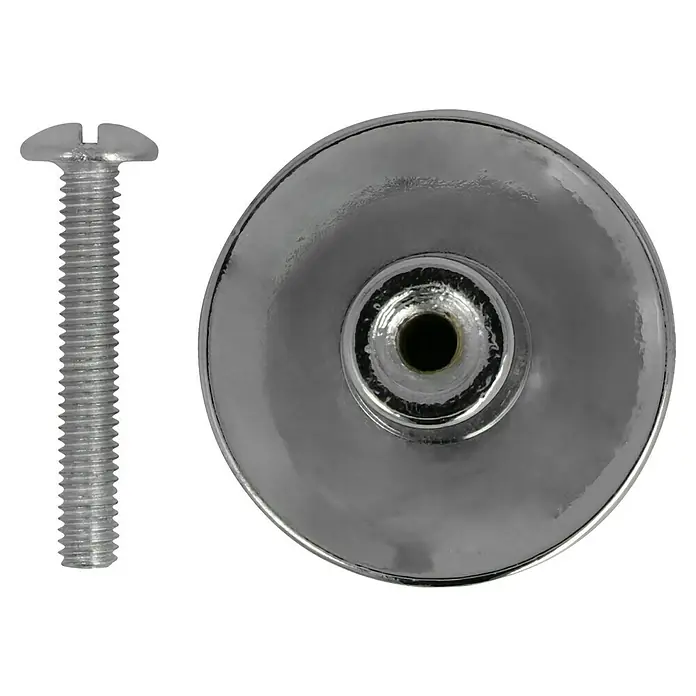 Möbelknopf - Typ Möbelgriff: Knopf, Ø x H: 30 x 23 mm, Verchromt - Abbildung eines Möbelknopfs aus Chrom mit Schraube, ideal für die Aufwertung von Schränken und Schubladen durch sein glänzendes, modernes Design.