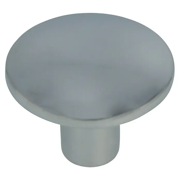 Möbelknopf - Typ Möbelgriff: Knopf, Ø x H: 30 x 23 mm, Verchromt - Ein silberner Möbelknopf mit einer runden, gewölbten Form auf einem schwarzen Hintergrund.