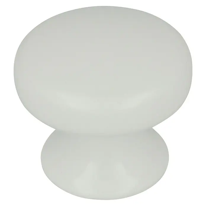 Häfele Pomo para muebles - Tipo de tirador del mueble: Botón, Ø x Al: 25 x 18 mm - Primer plano de una lámpara de mesa blanca con dos segmentos redondeados, que ofrece una iluminación suave y difusa.