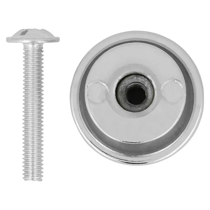 Möbelknopf - Typ Möbelgriff: Knopf, Verchromt, Durchmesser: 25 mm, Schwarz - Das Bild zeigt eine glänzende Möbelknaufgarnitur mit einer Schraube und einer runden Basis, ideal für die Montage.