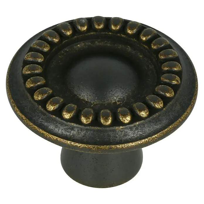 Häfele Pomo para muebles - Tipo de tirador del mueble: Botón, Ø x Al: 25 x 19 mm - Pomo de mueble de bronce antiguo con un borde de cuentas decorativo, ideal para renovar armarios y cajones.