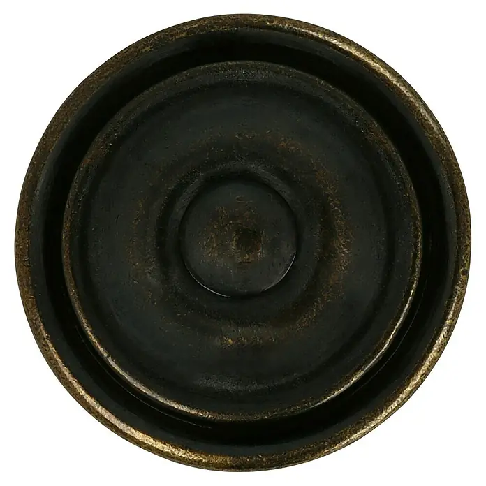 Häfele Pomo para muebles - Tipo de tirador del mueble: Botón, Ø x Al: 30 x 23 mm, Marrón - Primer plano de un tirador de mueble redondo de metal oscuro con anillos concéntricos y acabado rústico.