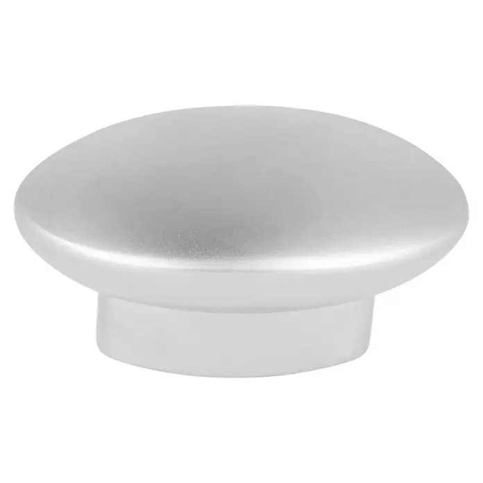 Häfele Tirador para muebles - Tipo de tirador del mueble: Botón, L x An x Al: 25 x 42 x 8 mm, Otros, Niquelado, Mate - Primer plano de un pomo de mueble redondo de color plateado con un acabado liso. Su diseño simple añade un toque elegante a cualquier mueble.