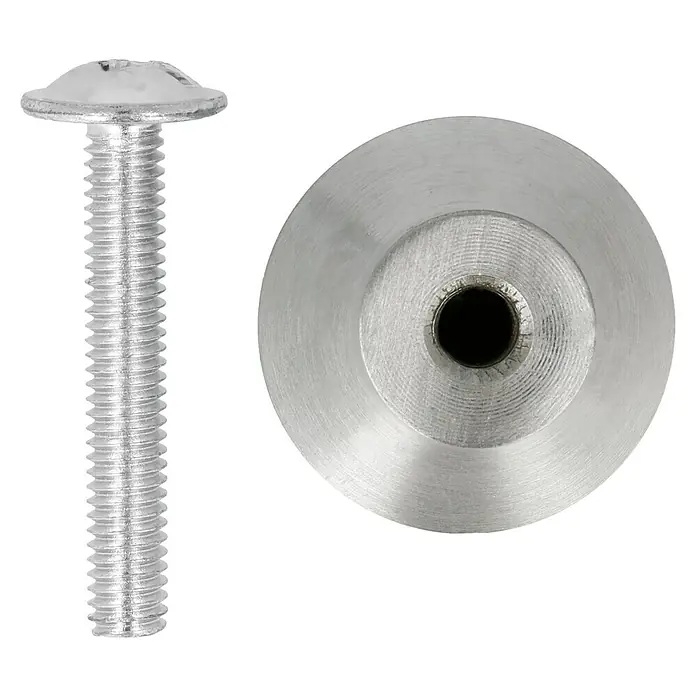 Häfele Pomo para muebles - Tipo de tirador del mueble: Botón, Características del diseño: Acero inoxidable, Ø x L: 20 x 18 mm, Mate - Tornillo metálico con cabeza ancha y contraparte a juego. Ideal para conexiones sólidas y agarre seguro en diversas aplicaciones.