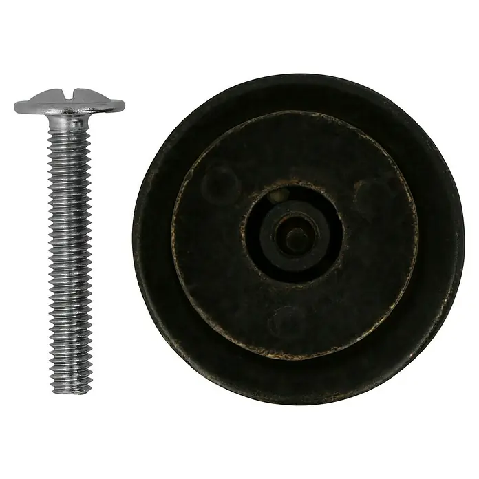 Häfele Pomo para muebles - Tipo de tirador del mueble: Botón, Ø x L: 30 x 25 mm - Primer plano de un tornillo y un tirador de mueble redondo, ideal para proyectos DIY y restauración de muebles.