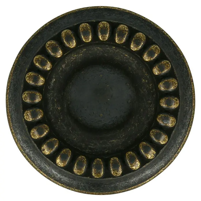 Häfele Pomo para muebles - Tipo de tirador del mueble: Botón, Ø x Al: 25 x 19 mm - Primer plano de un tirador de mueble redondo, color bronce, con tachuelas decorativas alrededor del borde. Ideal para cajones y armarios.