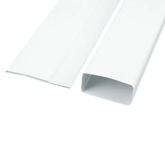 Tubo de ventilación plegable Tubpla - L x An x Al: 1.000 x 150 x 75 mm, Blanco - Primer plano de un canal de cables blanco con tapa, perfecto para una gestión de cables limpia y ordenada en interiores.
