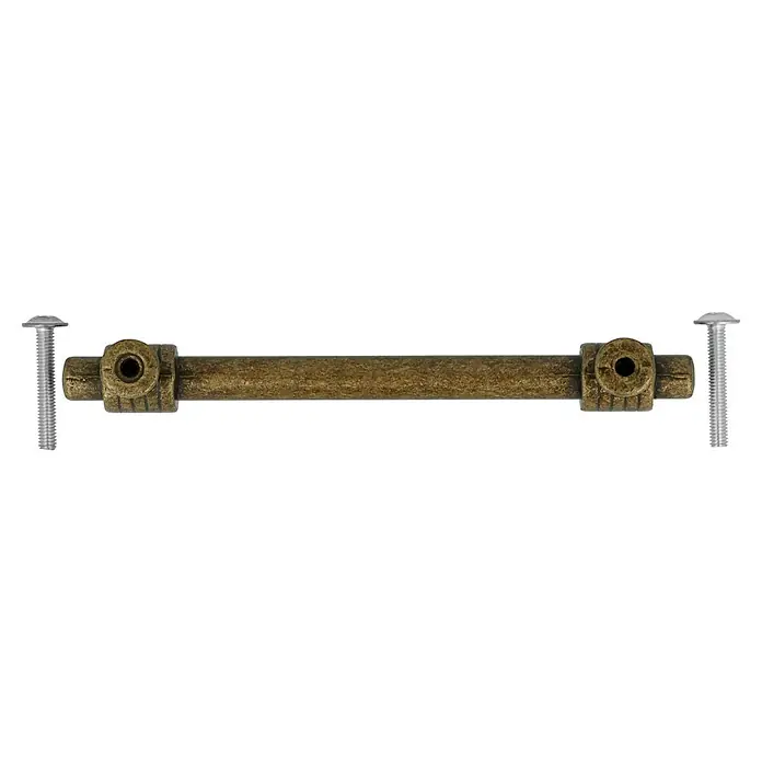 Möbelgriff - Typ Möbelgriff: Stange, Sonstige, Verchromt - Eine antike Schubladenstange mit zwei Schrauben zur Befestigung. Das Zugstück ist aus Metall mit einem dekorativen Design.