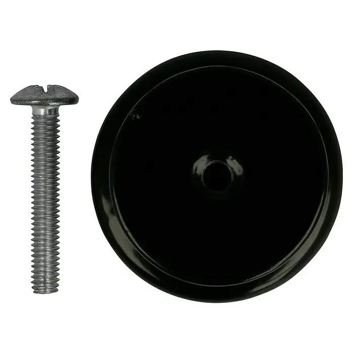 Möbelknopf - Typ Möbelgriff: Knopf, Sonstige, Lackiert, Schwarz - Das Bild zeigt eine schwarze Ablaufgarnitur für Waschbecken, komplett mit Schraube, ideal für Badezimmerrenovierungen.