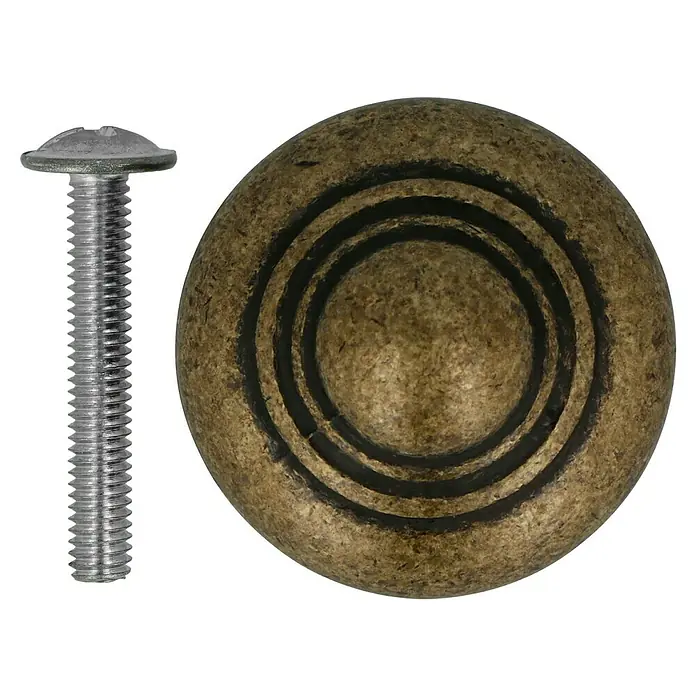 Möbelknopf - Typ Möbelgriff: Knopf, Ø x H: 30 x 26 mm, Sonstige, Verchromt - Nahaufnahme eines Möbelknopfs aus Bronze mit Schraube, perfekt für die stilvolle Möbelrenovierung.