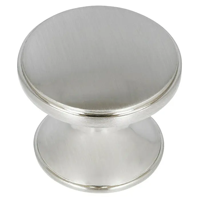 Möbelknopf - Typ Möbelgriff: Knopf, Ø x H: 33 x 27 mm, Sonstige, Vernickelt, Nickel - Ein silberner Möbelknopf mit einem runden, flachen Design, ideal für Schränke und Schubladen.