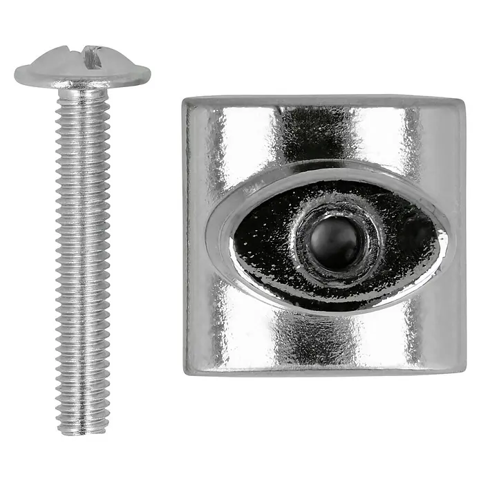 Möbelknopf - Typ Möbelgriff: Knopf, Ø x H: 20 x 24 mm, Sonstige, Vernickelt - Nahaufnahme einer Schraube und einer verchromten Kabelklemme, ideal für Elektronikprojekte und Reparaturen.