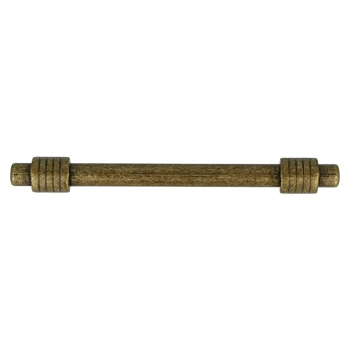 Möbelgriff - Typ Möbelgriff: Stange, Sonstige, Verchromt - Metallgriff in Antikgold-Optik. Der dekorative Möbelgriff hat geriffelte Endstücke und eine zentrale Stange in Messingfarbe.