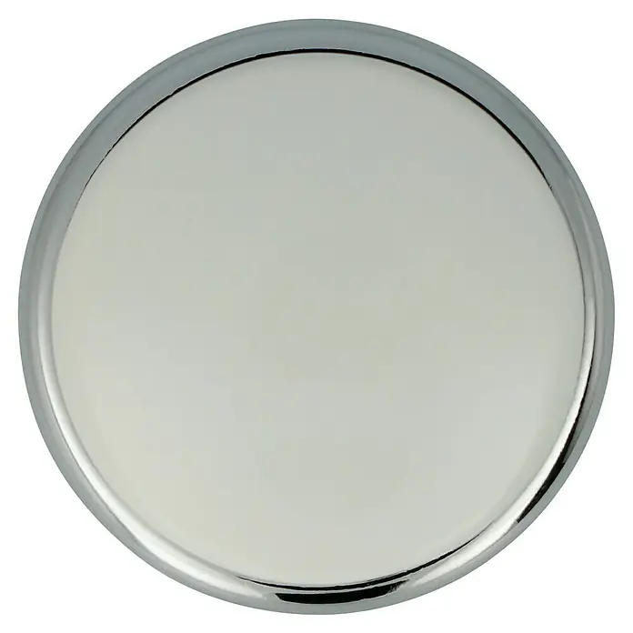 Häfele Pomo para muebles - Tipo de tirador del mueble: Botón, Ø x Al: 34 x 27 mm, Cromado - Primer plano de una tapa redonda cromada con una superficie blanca lisa, ideal para accesorios o elementos decorativos.