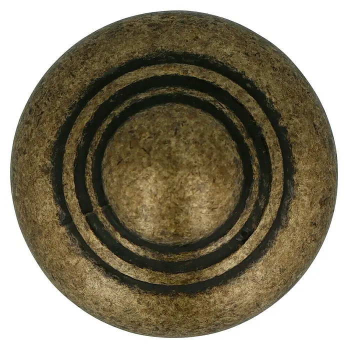 Möbelknopf - Typ Möbelgriff: Knopf, Ø x H: 30 x 26 mm, Sonstige, Verchromt - Nahaufnahme eines runden Möbelknopfs aus Metall mit konzentrischen Kreisen.
