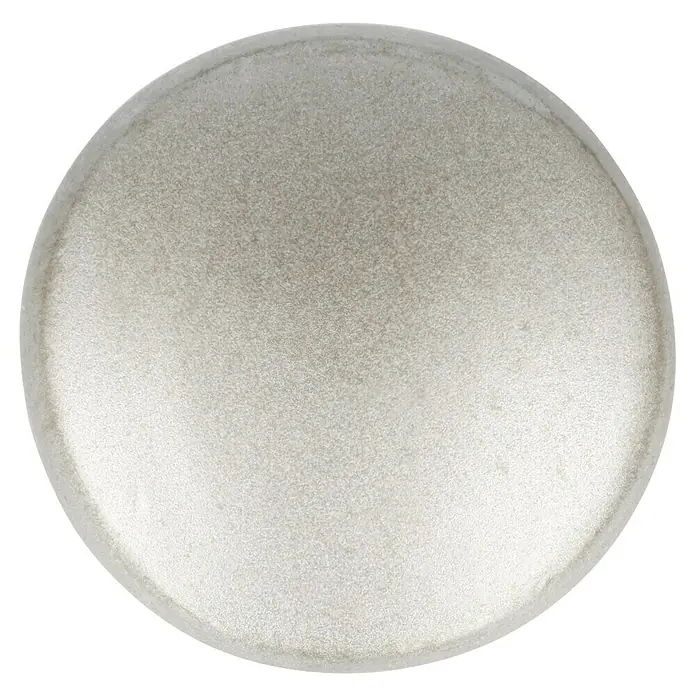 Möbelknopf - Typ Möbelgriff: Knopf, Ø x H: 14 x 25 mm, Sonstige, Vernickelt - Nahaufnahme eines runden, leicht strukturierten, hellgrauen Tellers mit einem subtilen Glanz.