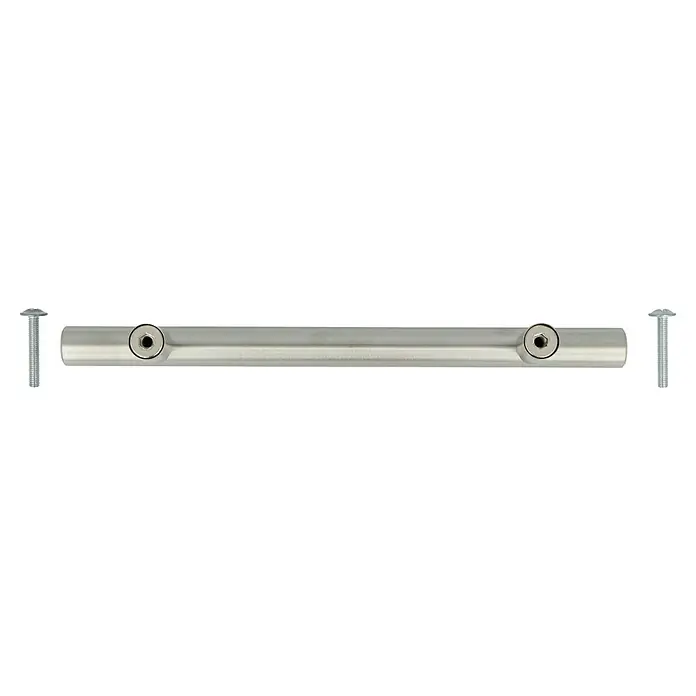Möbelgriff - Typ Möbelgriff: Stange, Ø x L: 12 x 190 mm, Stahl, Vernickelt - Eine glänzende Griffstange aus Metall mit zwei Schrauben, die an beiden Enden befestigt sind. Für Möbel geeignet.
