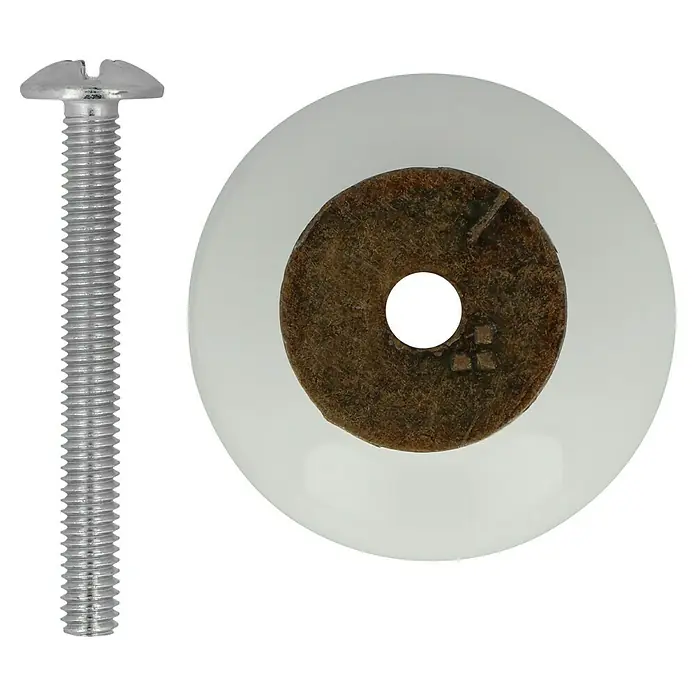 Möbelknopf - Typ Möbelgriff: Knopf, Ø x H: 31 x 28 mm, Porzellan, Verchromt - Nahaufnahme eines Möbelknopfs mit Schraube, ideal für die Restaurierung oder das Aufwerten von Möbeln.