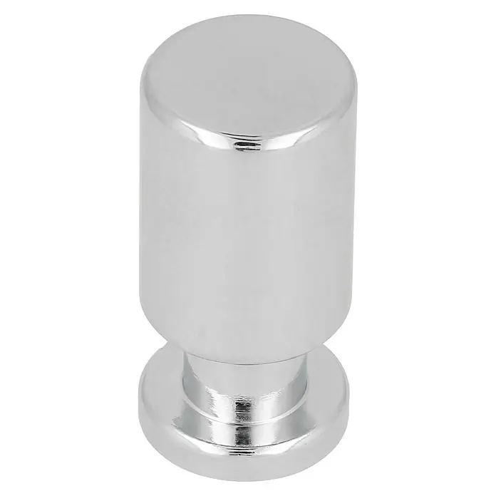 Möbelknopf - Typ Möbelgriff: Knopf, Ø x H: 12 x 25 mm, Verchromt - Nahaufnahme eines polierten, zylinderförmigen Möbelknaufs aus Metall. Das Accessoire ist modern und glänzend.