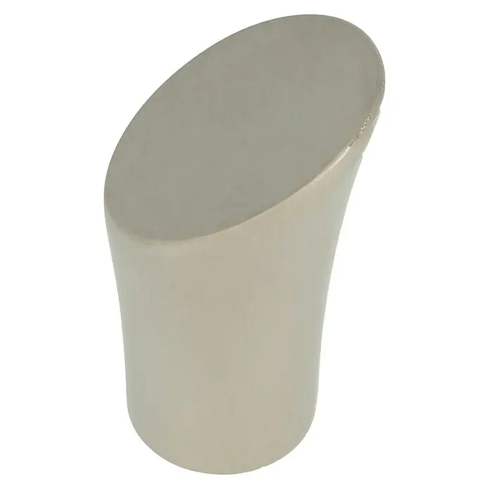 Möbelknopf - Typ Möbelgriff: Knopf, Ø x H: 14 x 26 mm, Vernickelt, Matt - Nahaufnahme eines stilvollen, silberfarbenen Schrankknaufs. Das moderne Design ist ideal für Möbelrenovierungen und verleiht jedem Raum Eleganz.