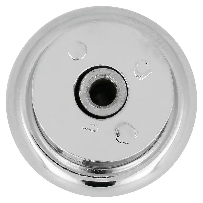Häfele Pomo para muebles - Tipo de tirador del mueble: Botón, Ø x Al: 25 x 22 mm, Cromado - Primer plano de un tirador de mueble redondo cromado con un orificio central y una superficie brillante. Ideal para cajones y armarios.