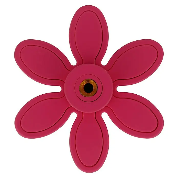 Häfele Pomo infantil para mueble - Tipo de tirador del mueble: Botón, Plástico, Lila, Características del diseño: Flor - Primer plano de un soporte para teléfono rosa con forma de flor y un inserto dorado en el centro.
