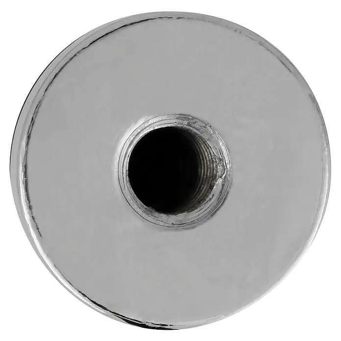 Möbelknopf - Typ Möbelgriff: Knopf, Ø x H: 12 x 25 mm, Verchromt - Nahaufnahme einer runden, verchromten Armaturenrosette mit einem Innengewinde. Ideal für Sanitärinstallationen und Reparaturen.