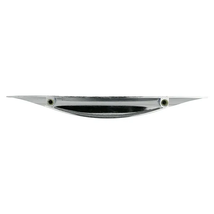 Häfele Tirador para muebles - Tipo de tirador del mueble: Concha, L x An x Al: 169 x 18 x 18 mm, Cromado - Una barra de tracción cromada curvada y brillante con dos orificios de montaje, probablemente para un cajón o mueble.