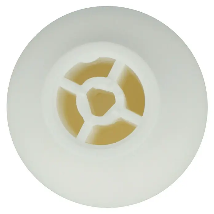 Häfele Pomo para muebles - Tipo de tirador del mueble: Botón, Ø x Al: 26 x 27 mm, Plástico - Primer plano de un accesorio de filtro redondo y blanco con una abertura amarillenta y una rejilla blanca.