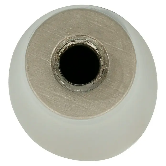 Möbelknopf - Typ Möbelgriff: Knopf, Ø x H: 14 x 26 mm, Vernickelt, Matt - Detailaufnahme eines runden Möbelknopfs aus Keramik mit Metalleinsatz. Ideal für Schubladen und Schränke.