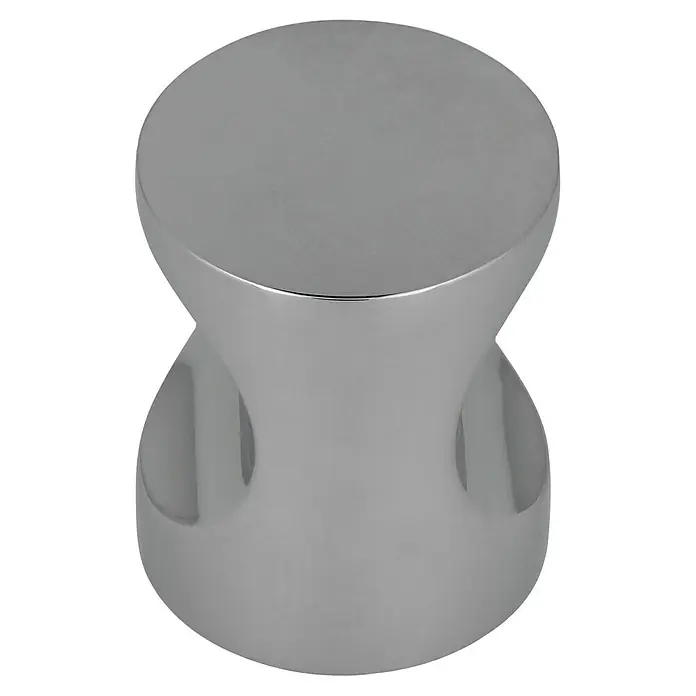 Möbelknopf - Typ Möbelgriff: Knopf, Ø x H: 20 x 25 mm, Silber - Glänzender, silberfarbener Hocker mit einer Sanduhrform, ideal als moderner Akzent im Wohnbereich.