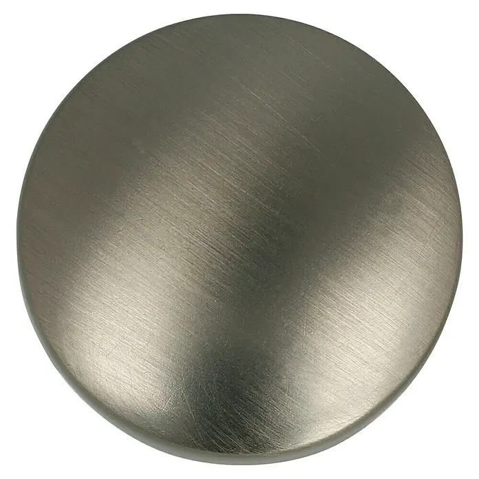 Häfele Pomo para muebles - Tipo de tirador del mueble: Botón, Ø x Al: 20 x 31 mm, Níquel - Primer plano de un tirador redondo para muebles en tono plateado cepillado. Perfecto para cajones o armarios, un acento elegante para cualquier mueble.