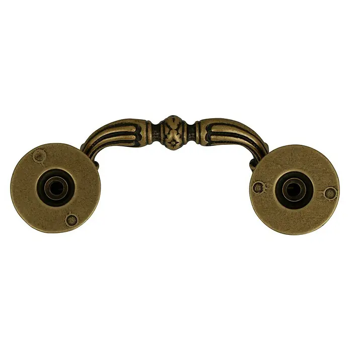 Häfele Tirador para muebles - Tipo de tirador del mueble: Estribo, L x An x Al: 88 x 17 x 33 mm - Tirador de mueble dorado antiguo con elementos decorativos, ideal para muebles clásicos.