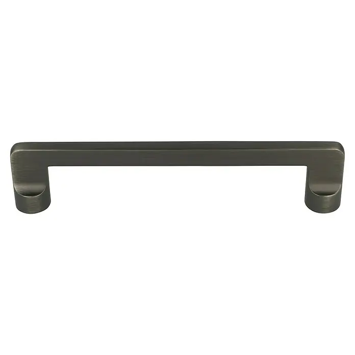Häfele Tirador para muebles - Tipo de tirador del mueble: Estribo, L x An x Al: 144 x 32 x 6 mm, Aluminio, Niquelado - Primer plano de un tirador de armario moderno de metal cepillado que muestra un diseño elegante y funcional.