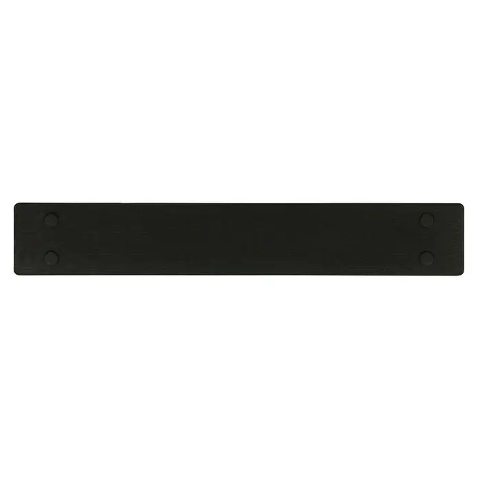 Häfele Tirador para muebles - Tipo de tirador del mueble: Estribo, L x An x Al: 154 x 26 x 25 mm - Primer plano de un producto negro alargado con esquinas redondeadas y cuatro secciones circulares elevadas.