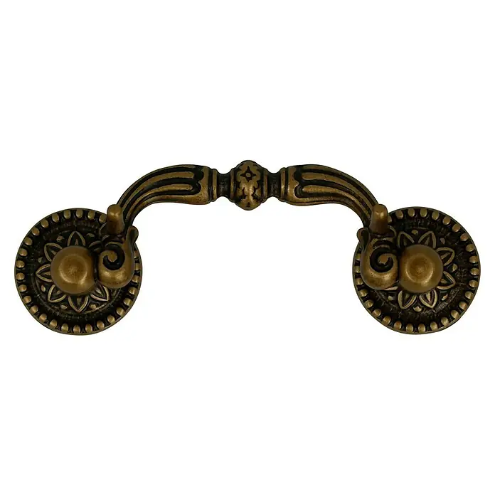 Häfele Tirador para muebles - Tipo de tirador del mueble: Estribo, L x An x Al: 88 x 17 x 33 mm - Tirador dorado con un diseño curvo y ornamentado, con piezas circulares para embellecer muebles.