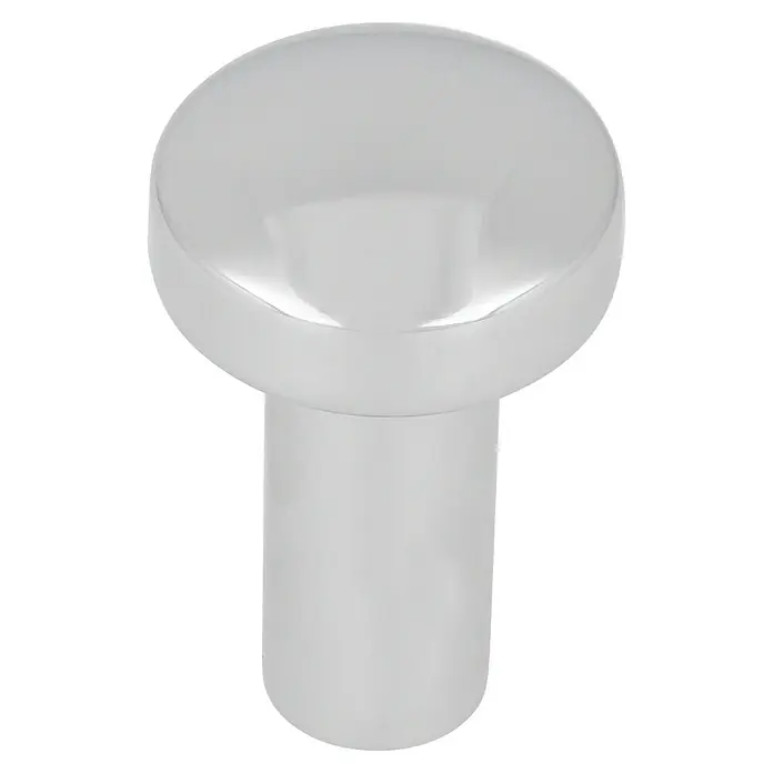 Häfele Möbelknopf - Typ Möbelgriff: Knopf, Ø x H: 20 x 31 mm, Silber - Nahaufnahme eines glänzenden, silberfarbenen Möbelknaufs mit einer abgerundeten, pilzförmigen Oberseite und einem zylindrischen Sockel.