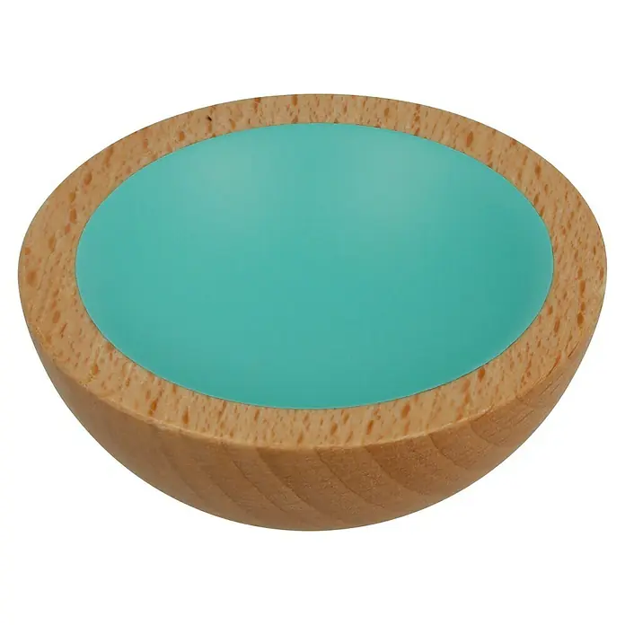 Häfele Pomo para muebles - Tipo de tirador del mueble: Botón, Ø x Al: 50 x 19,5 mm, Madera, Lacado, Turquesa, Haya - Elegante cuenco de madera con interior turquesa, ideal para un almacenamiento elegante o como elemento decorativo. La veta natural se une al color moderno.