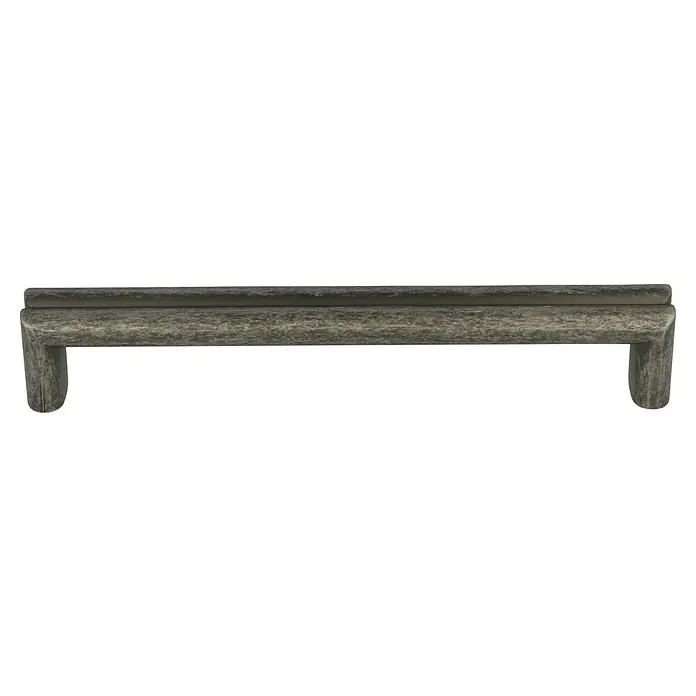 Häfele Tirador para muebles - Tipo de tirador del mueble: Estribo, L x An x Al: 170 x 30 x 18,5 mm - La imagen muestra un banco rústico gris con un doble tablero de asiento y pies redondeados, que exhala un toque de encanto vintage.