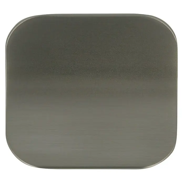 Häfele Tirador para muebles - Tipo de tirador del mueble: Barra, L x An x Al: 44 x 40 x 25,5 mm, Aluminio, Niquelado - Primer plano de un elegante cartel metálico cuadrado redondeado con textura y elegancia sutiles.