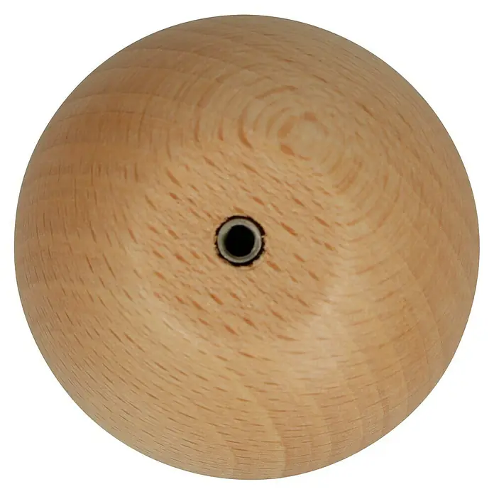 Häfele Pomo para muebles - Tipo de tirador del mueble: Botón, Ø x Al: 50 x 19,5 mm, Madera, Lacado, Turquesa, Haya - Primer plano de una esfera de madera clara con un agujero central, ideal para proyectos DIY.