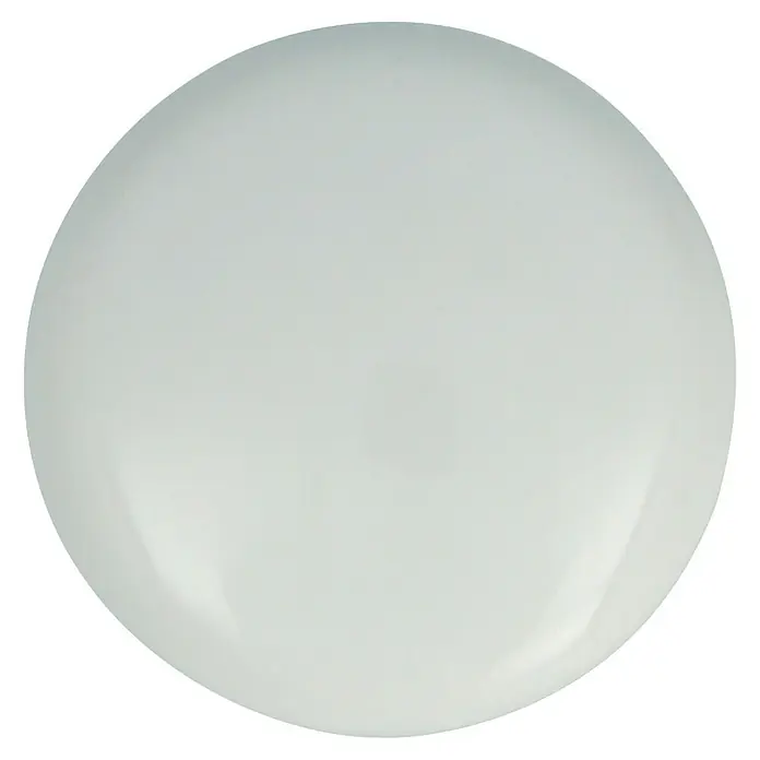 Häfele Pomo para muebles - Tipo de tirador del mueble: Botón, Ø x Al: 37 x 21 mm, Porcelana - Primer plano de un plato blanco y redondo con una superficie lisa y reflejos de luz suaves.