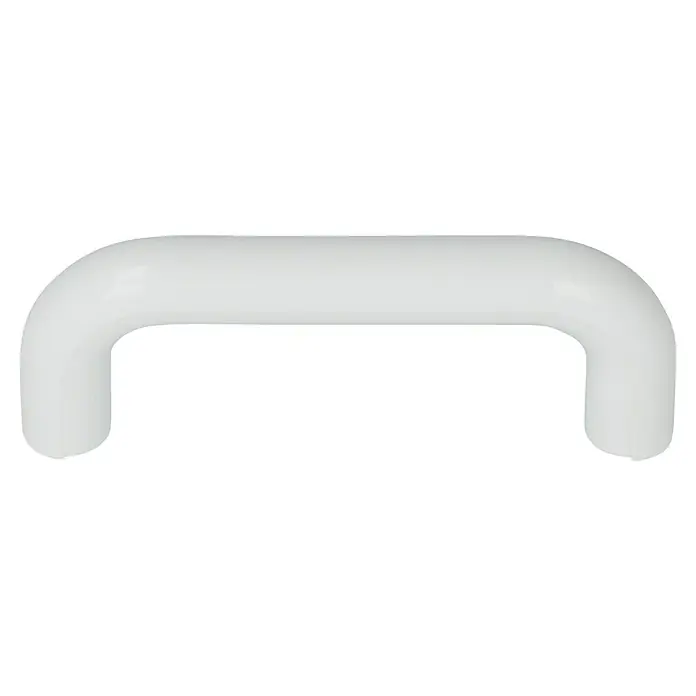 Häfele Tirador para muebles - Tipo de tirador del mueble: Estribo, Plástico, Blanco, Distancia entre orificios: 64 mm - Un primer plano de un tirador de mueble blanco en forma de U, ideal para armarios o cajones, con un diseño elegante.