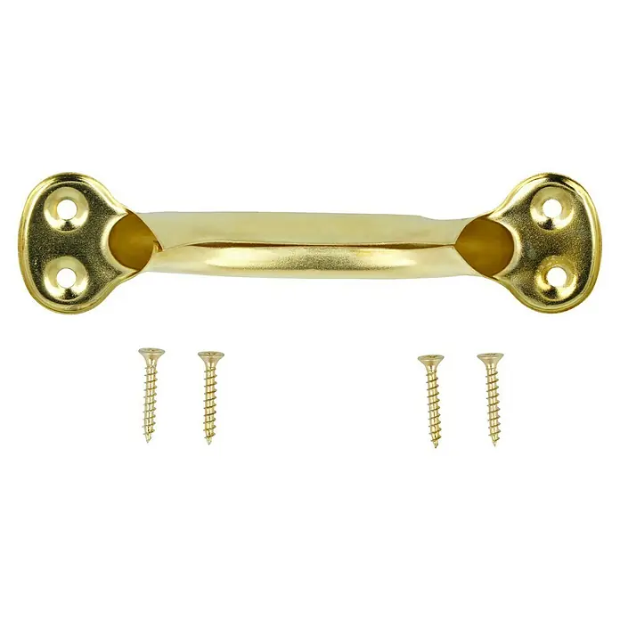 Häfele Tirador para muebles - Tipo de tirador del mueble: Estribo, Distancia entre orificios: 99 mm, Acero, Satinado, Dorado - Manija dorada con cuatro tornillos a juego para el montaje, perfecta para armarios o cajones.