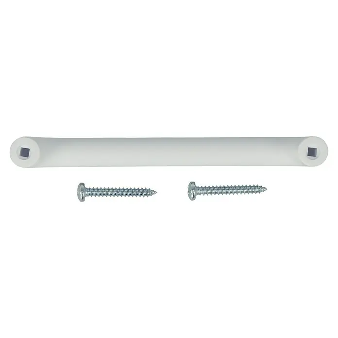 Häfele Tirador para muebles - Tipo de tirador del mueble: Estribo, Plástico, Blanco, Distancia entre orificios: 96 mm - Manilla de ventana blanca y dos tornillos plateados para una fácil instalación. Ideal para reparar o reemplazar manillas de ventanas.